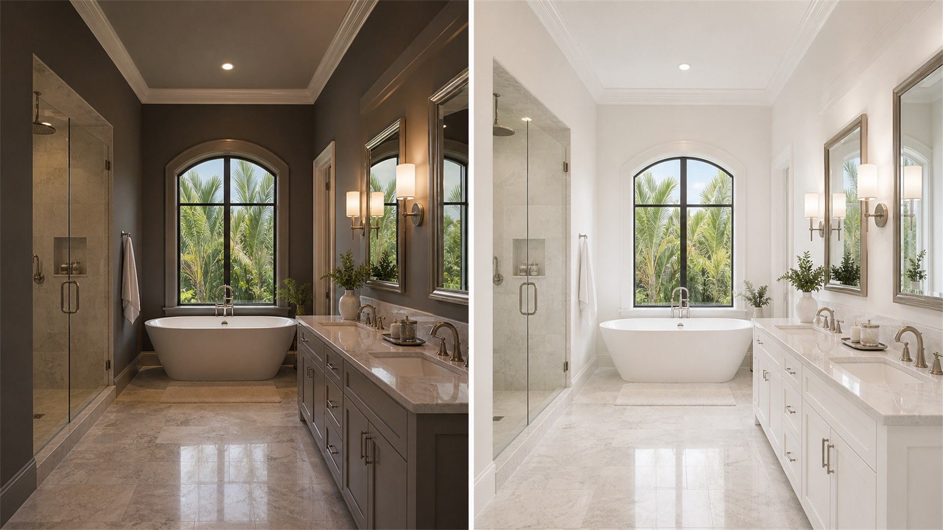Before and after bathroom painting project in a luxury Naples Florida home