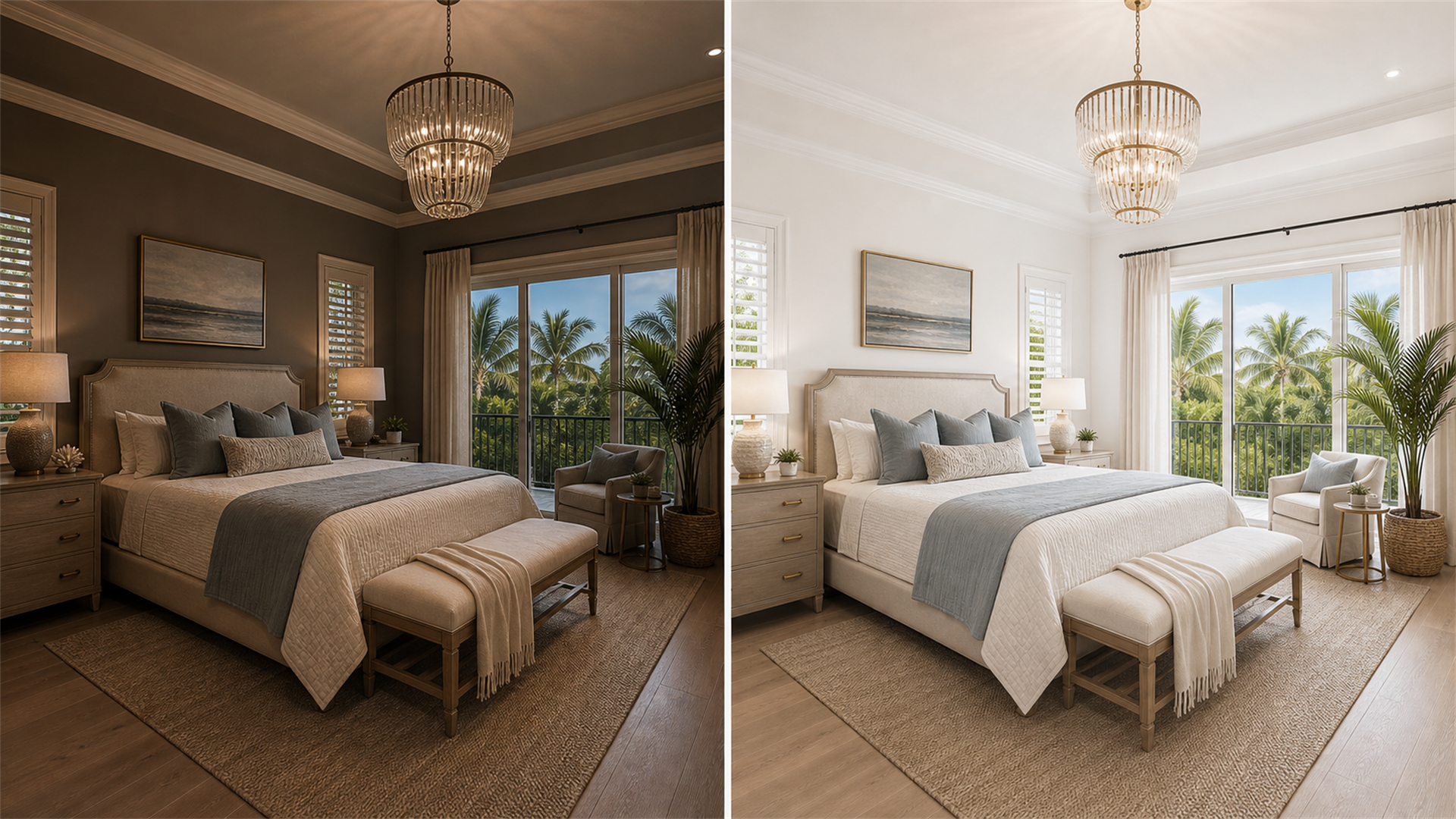 Before and after bedroom painting project in a luxury Naples Florida home