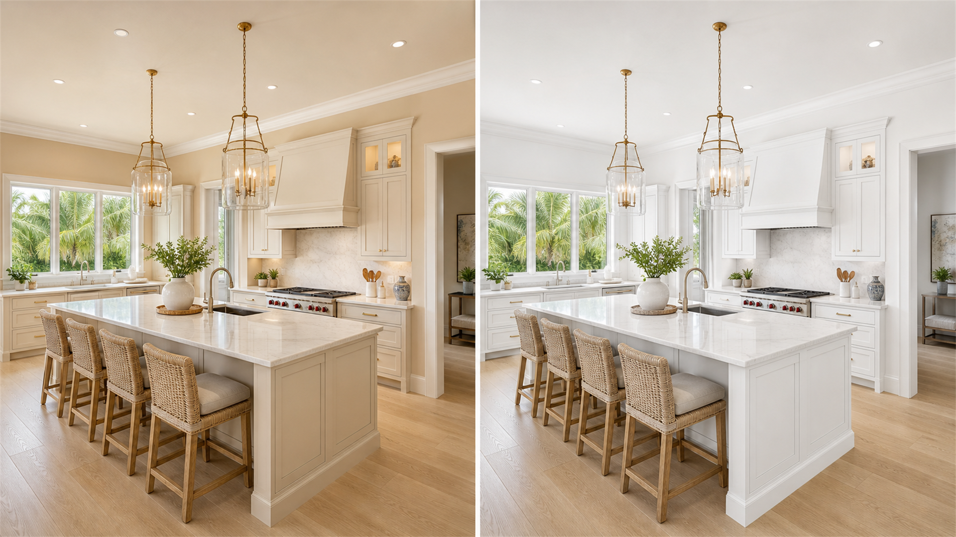 Before and after kitchen painting project in a luxury Naples Florida home